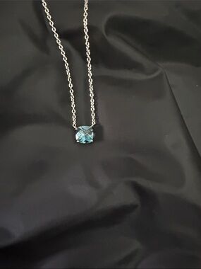 Sterling Silver Necklace with Blue Cushion-Cut Gemstone